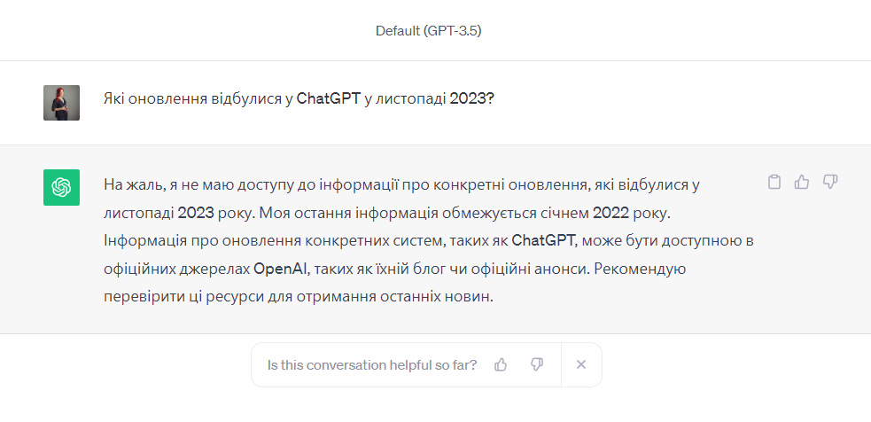Screenshot Chat GPT 3.5 without internet connection