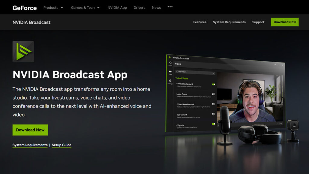 NVIDIA Broadcast: софт для покращення аудіо та відео