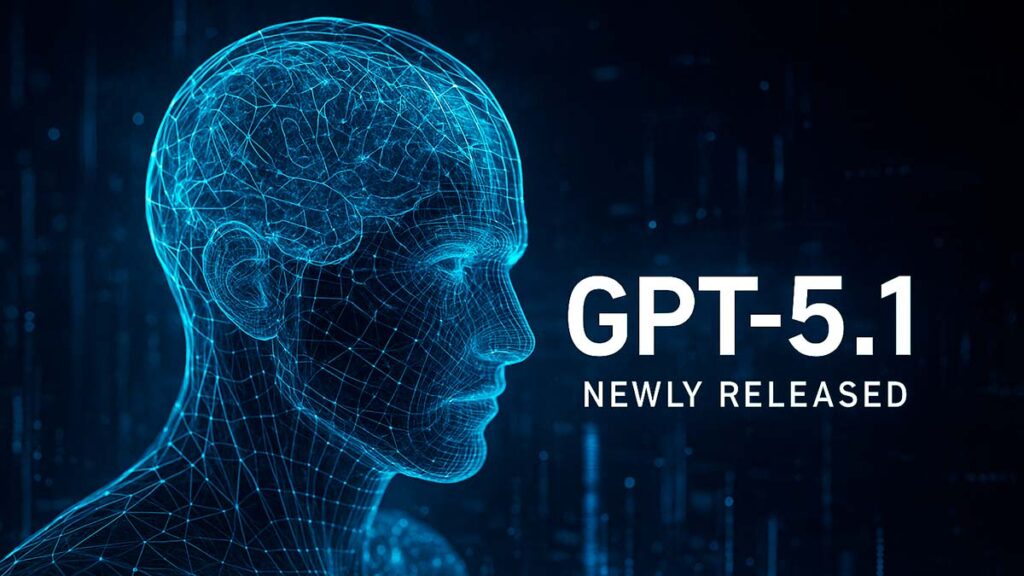 Футуристичне зображення з 3D-силуетом голови та мозку з лінійної сітки, що символізує штучний інтелект GPT-5.1