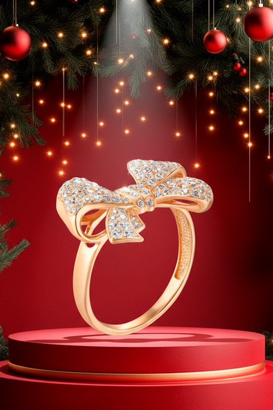 AI-згенероване фото золотого персня з діамантами на червоному фоні — приклад візуального контенту для карток товарів ювелірного інтернет-магазину.
