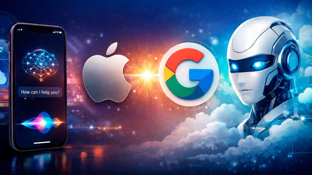 Ілюстрація інтеграції Gemini від Google у Siri на пристроях Apple