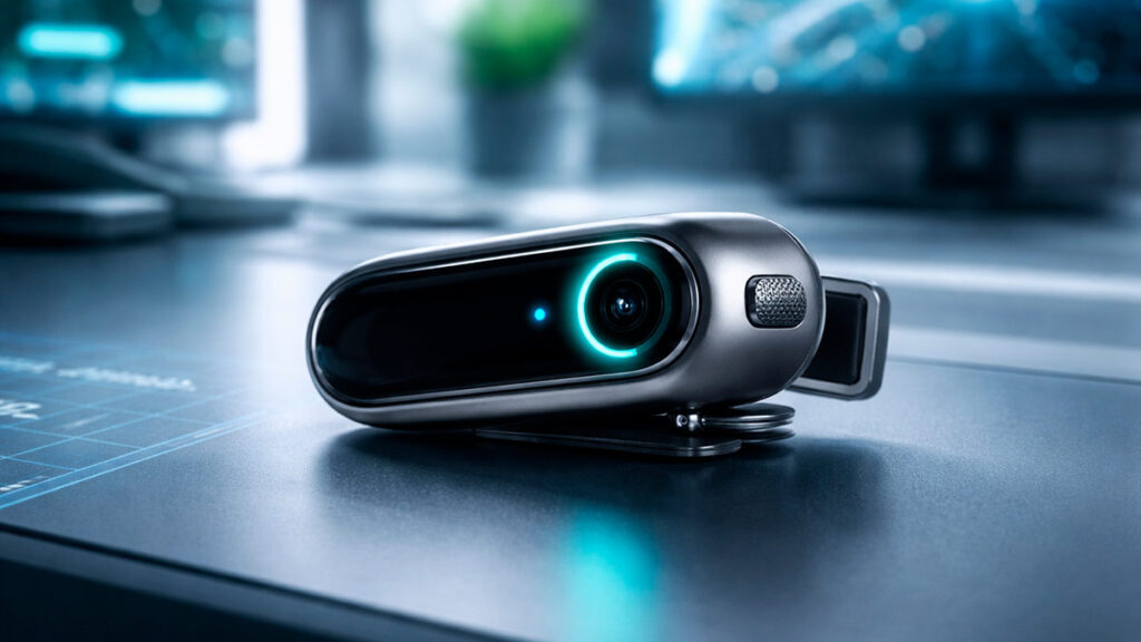 Футуристичний носимий AI-ґаджет OpenAI — концепт споживчого пристрою зі світловим індикатором на робочому столі