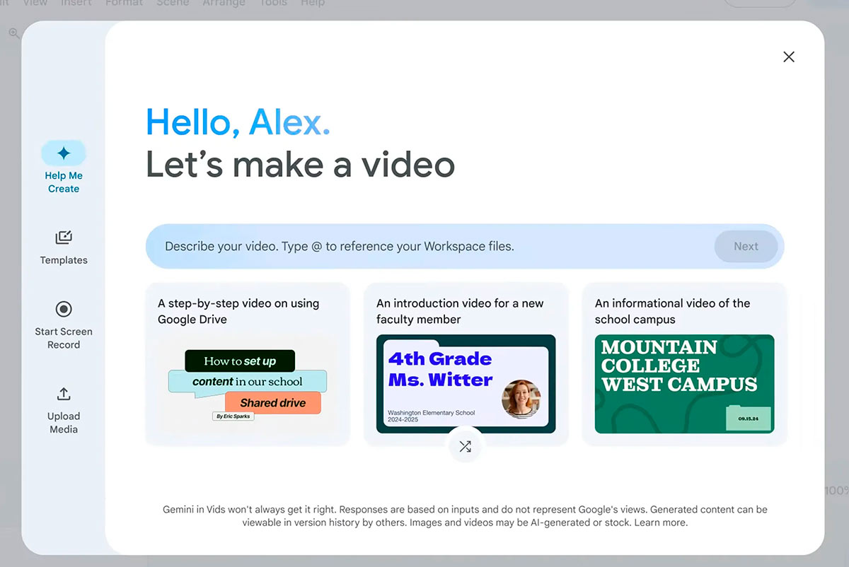 Початковий екран роботи з АІ-аватарами Гугл