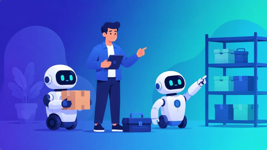 Інженер керує командою з двох роботів