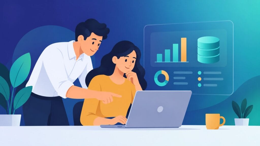 Аналітики вивчають дані компанії на інформаційній панелі