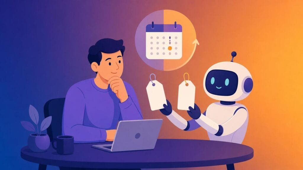 Розробник рахує вартість автоматизації на Gemini поруч із роботом-помічником